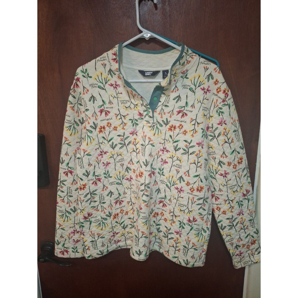 LANDS' END Women's Size Small 6-8 Wildflower Floral Quilted Pullover Top READ